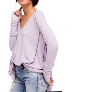 Free People Laguna Thermal Top Waffle Knit Lilac Size M